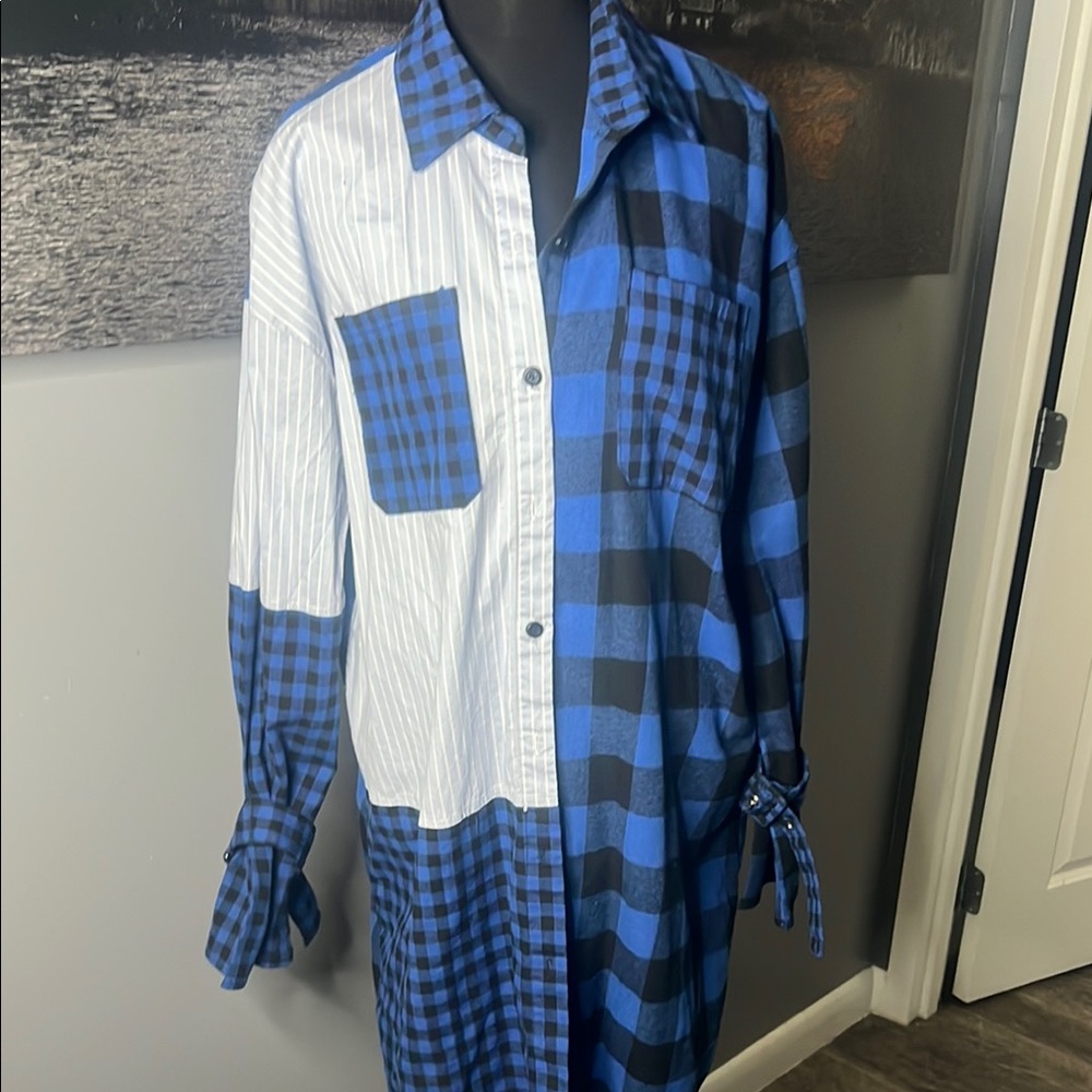 Blue and Black Checkered Men's Shirt